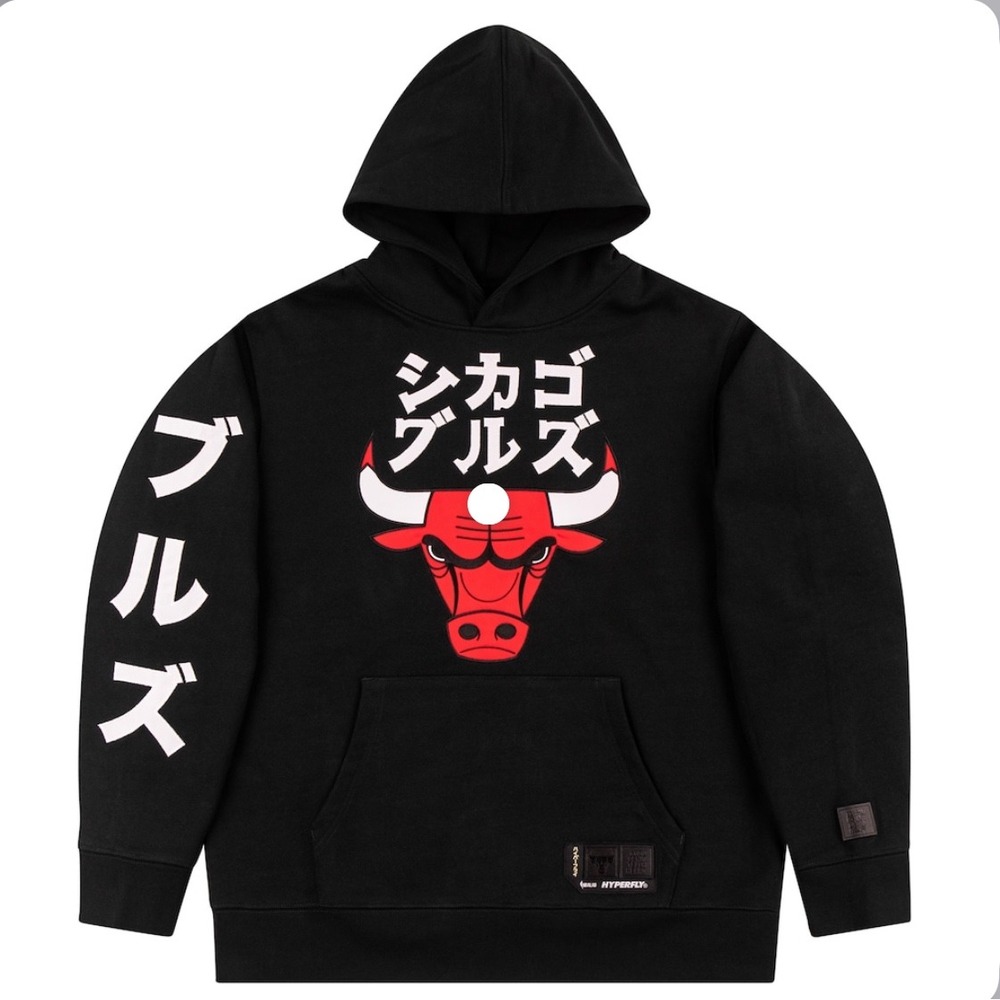 Chicago Bulls NBA x Hyperfly Katakana Collection Applique Pullover Hoodie Size L